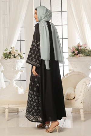 White Leaf Petal Embroidered Abaya