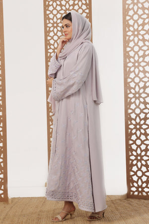 White Leaf Petal Embroidered Abaya