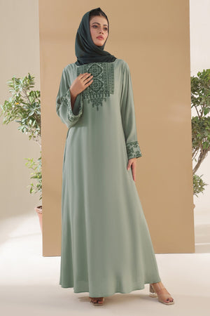Sage Green Embroidered Abaya