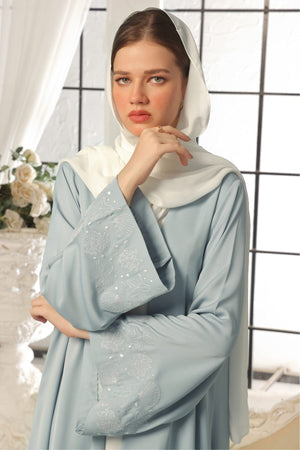 Seashell Embroidered White Abaya