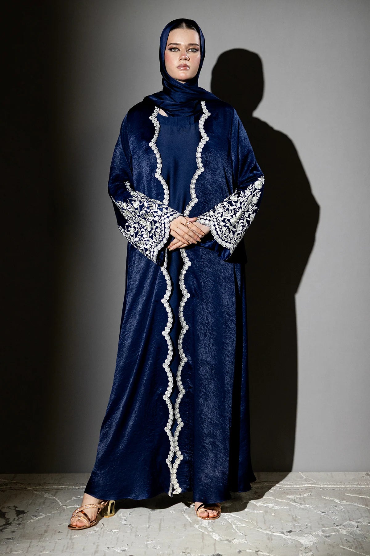 3 Piece - Blue Silk Velvet Abaya