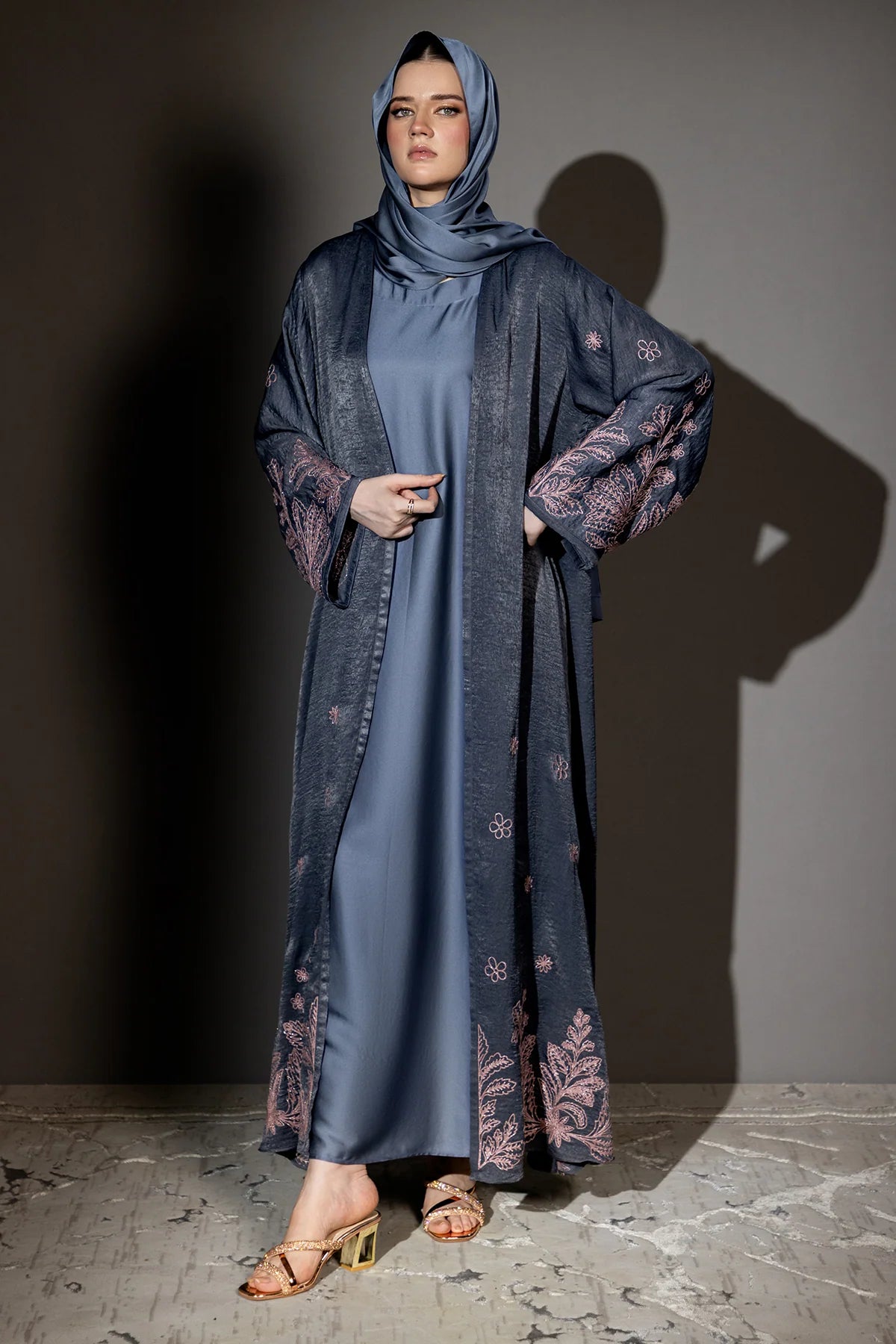 3 Piece - Grey Silk Velvet Abaya
