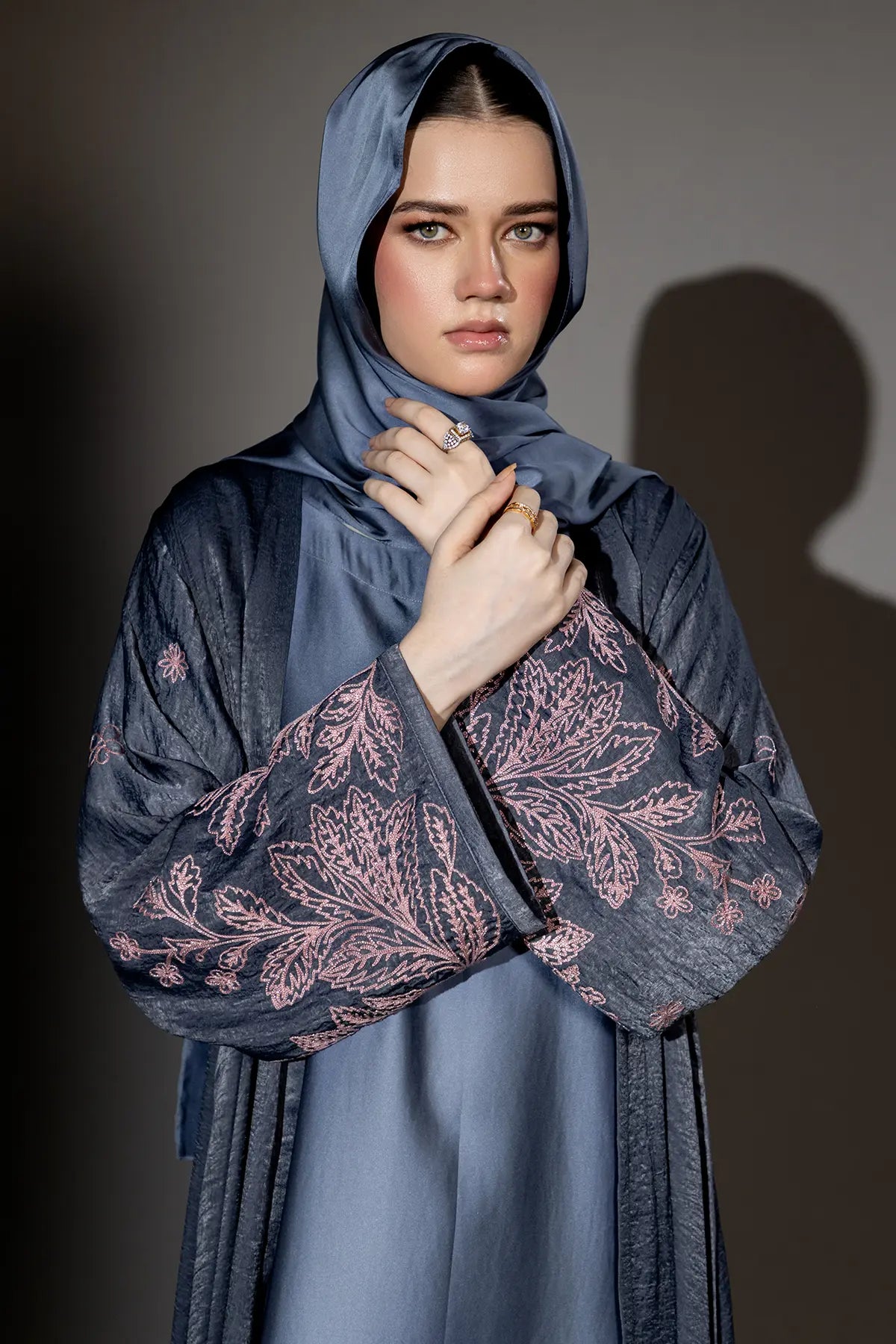 3 Piece - Grey Silk Velvet Abaya