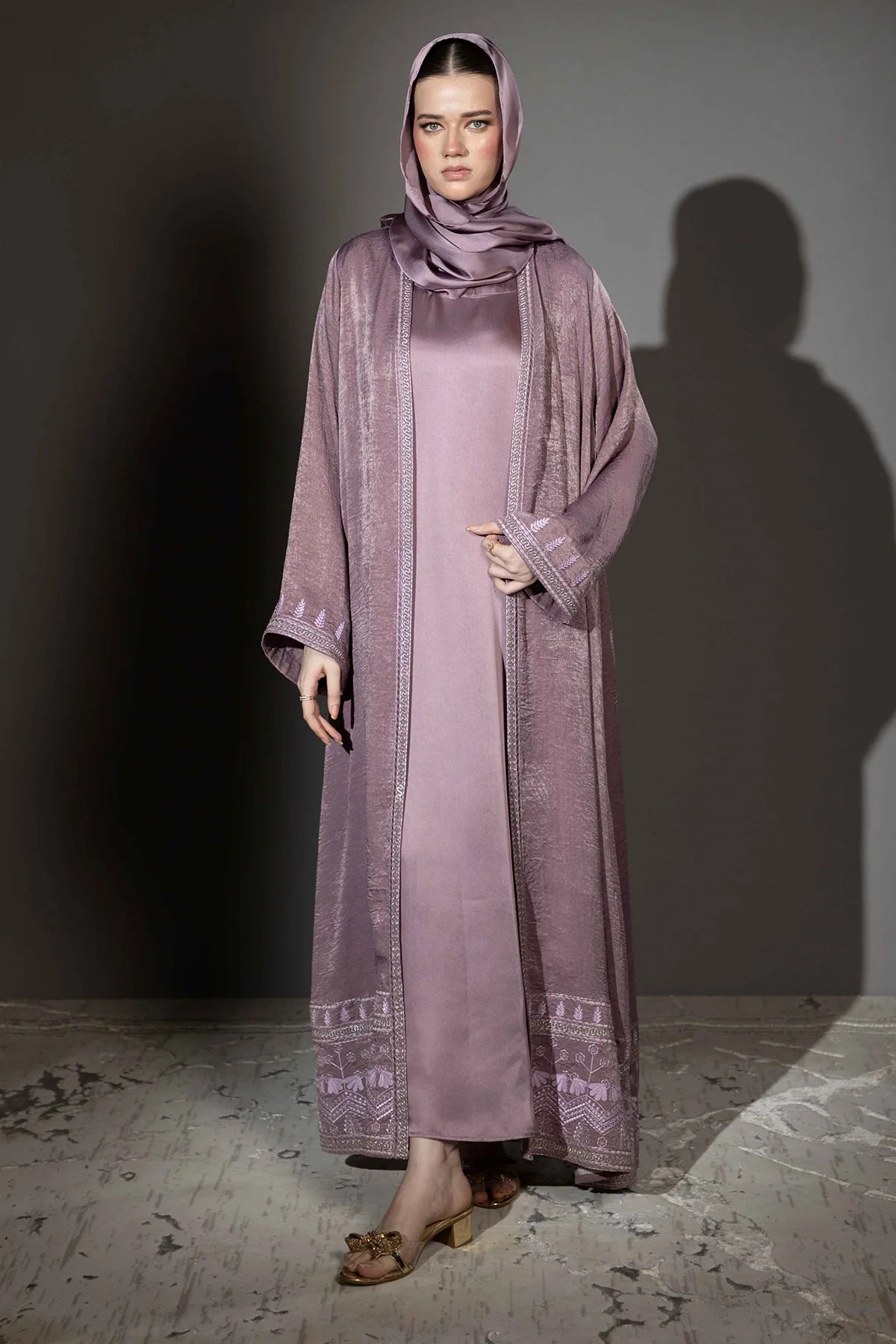 3 Piece - Lilac Silk Velvet Abaya