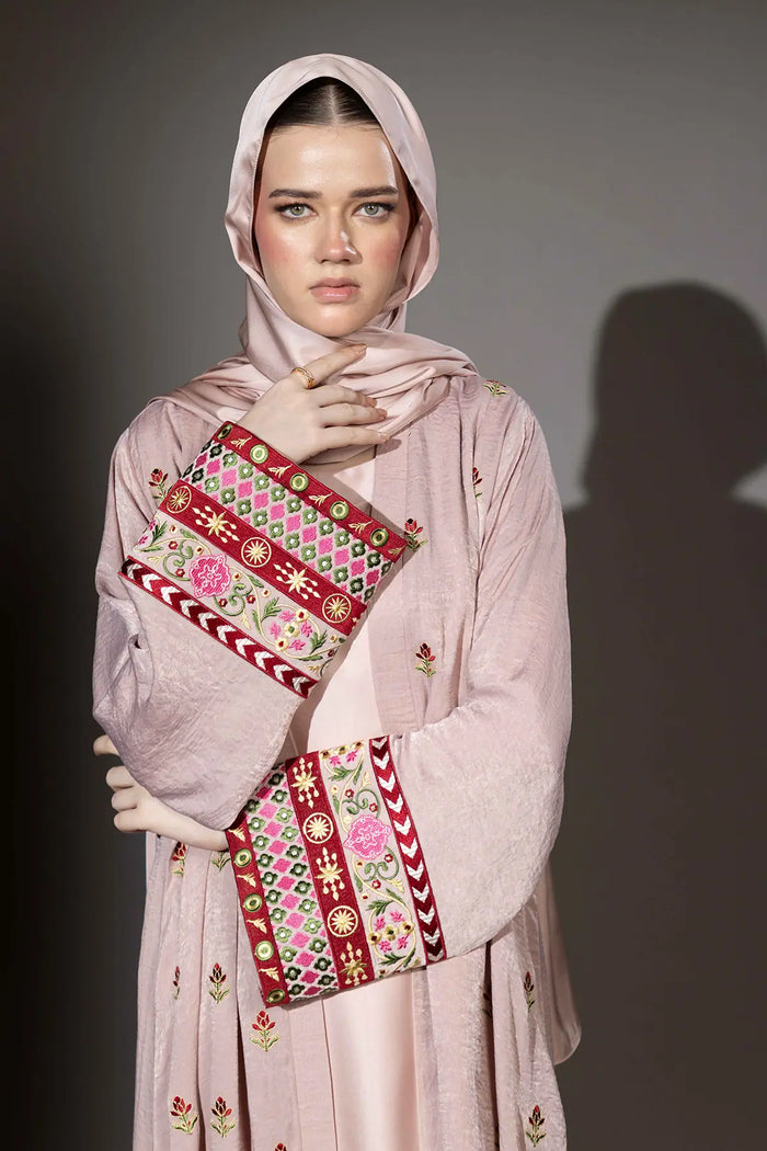 3 Piece - Pink Silk Velvet Abaya