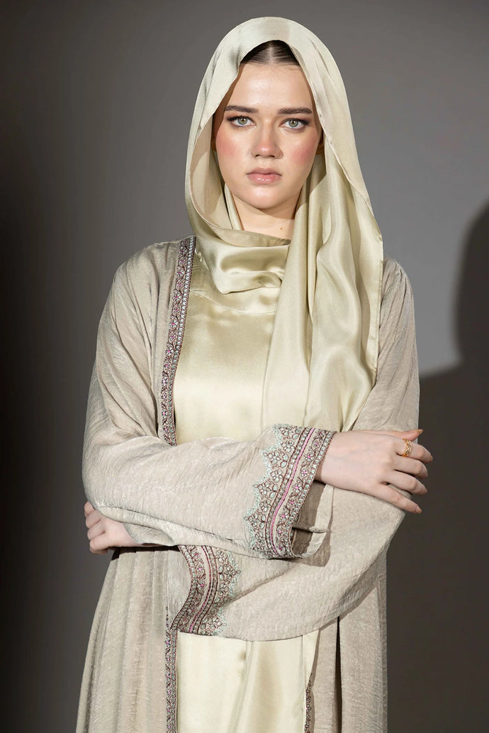 3 Piece - Sandshell Silk Velvet Abaya