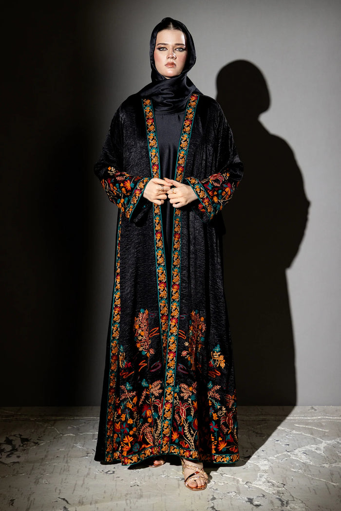 3 Piece - Black Silk Velvet Abaya
