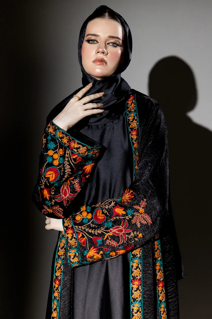 3 Piece - Black Silk Velvet Abaya