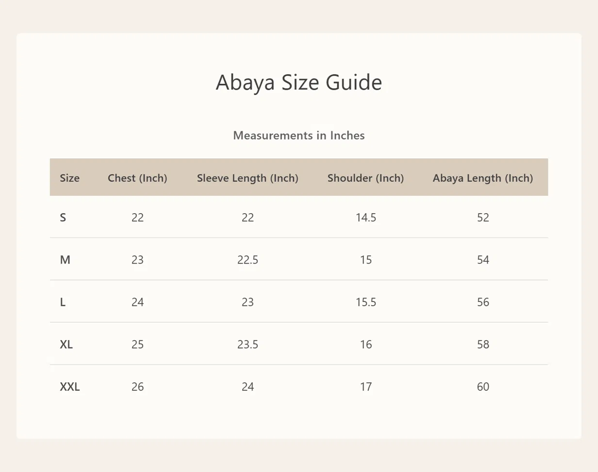 Product size chart