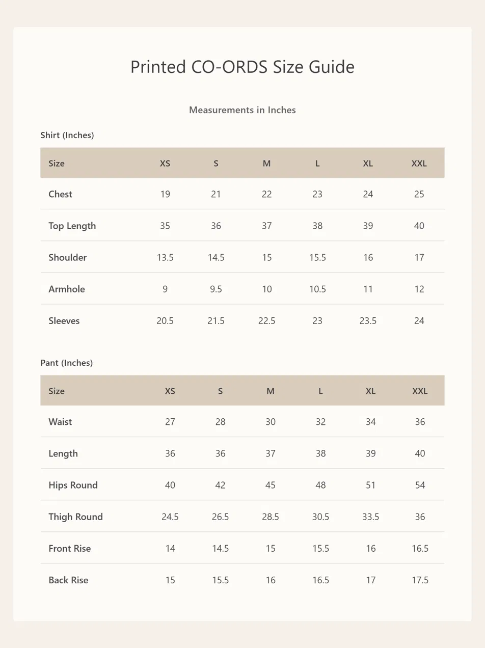 Product size chart
