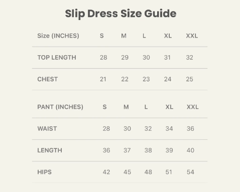 Product size chart