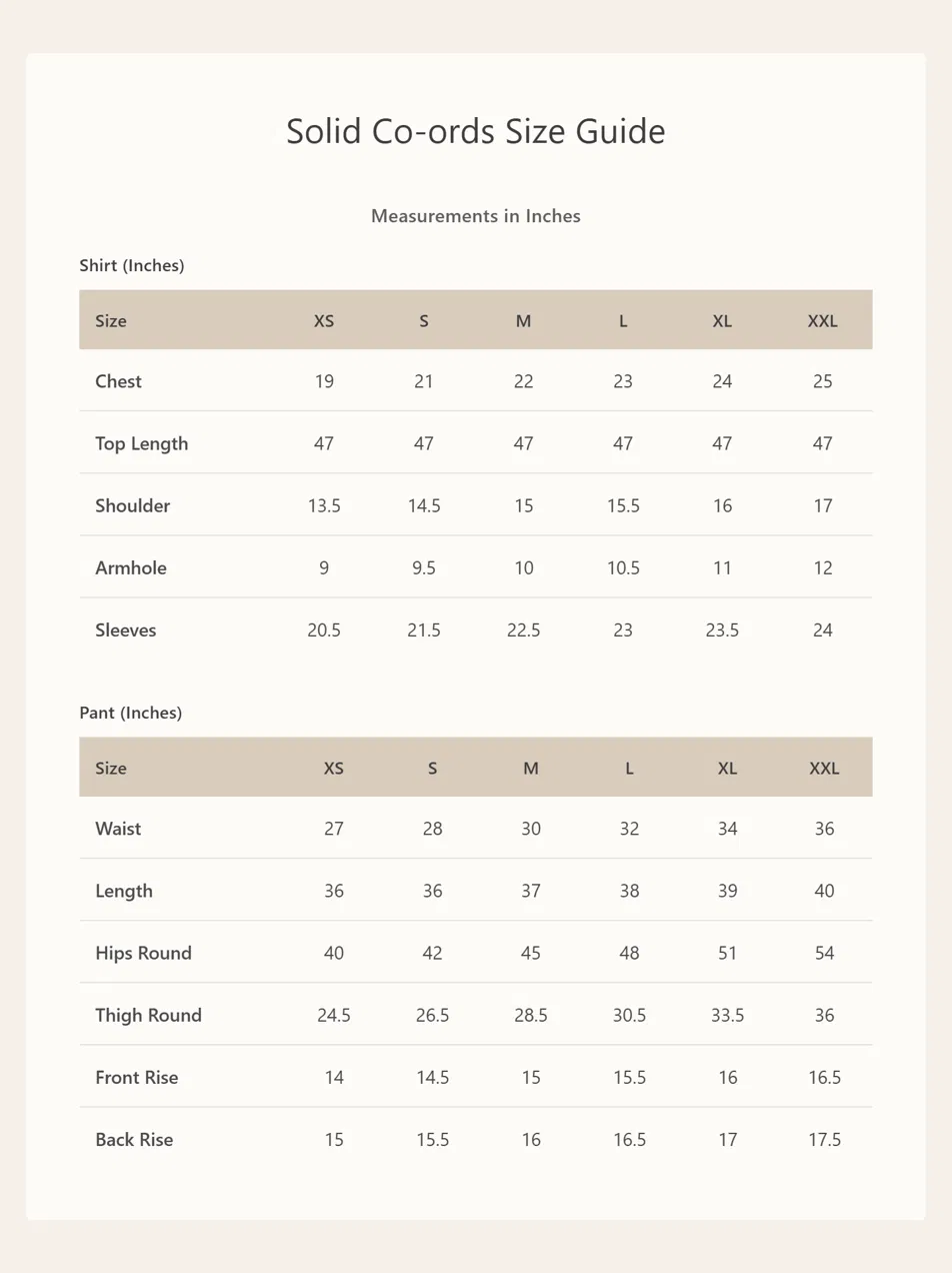 Product size chart