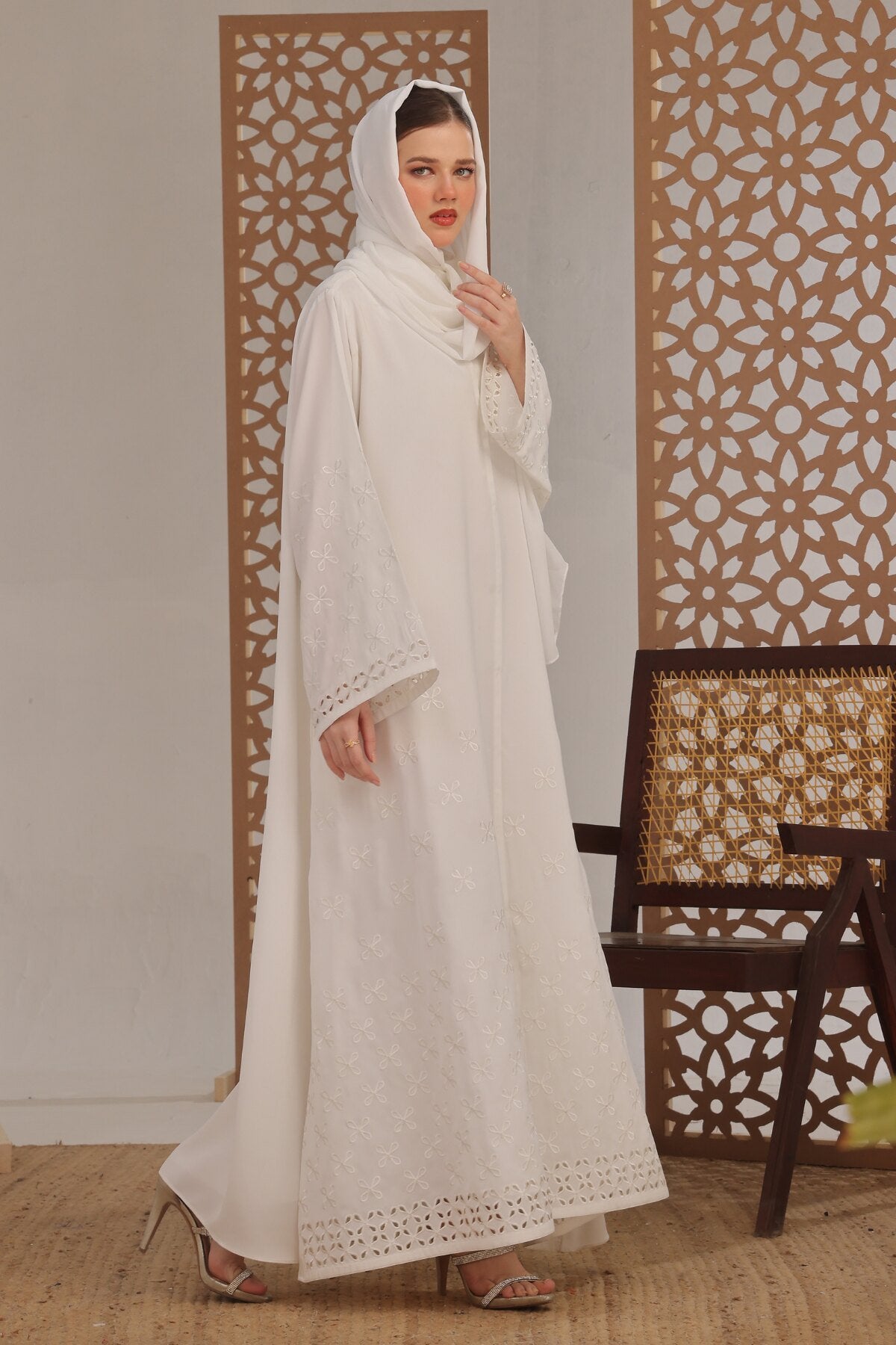 Black Leaf Petal Embroidered Abaya