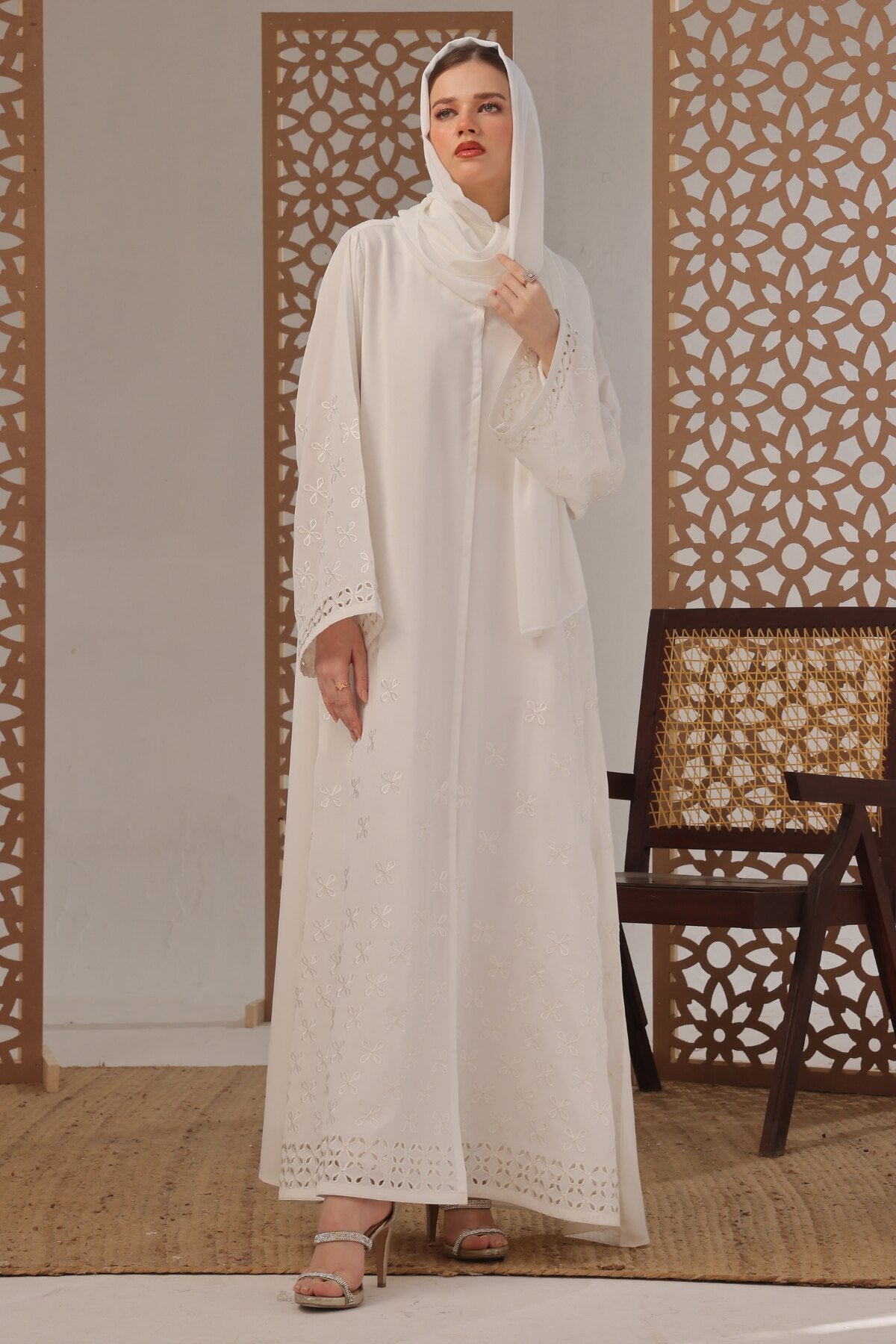 Lilac Leaf Petal Embroidered Abaya
