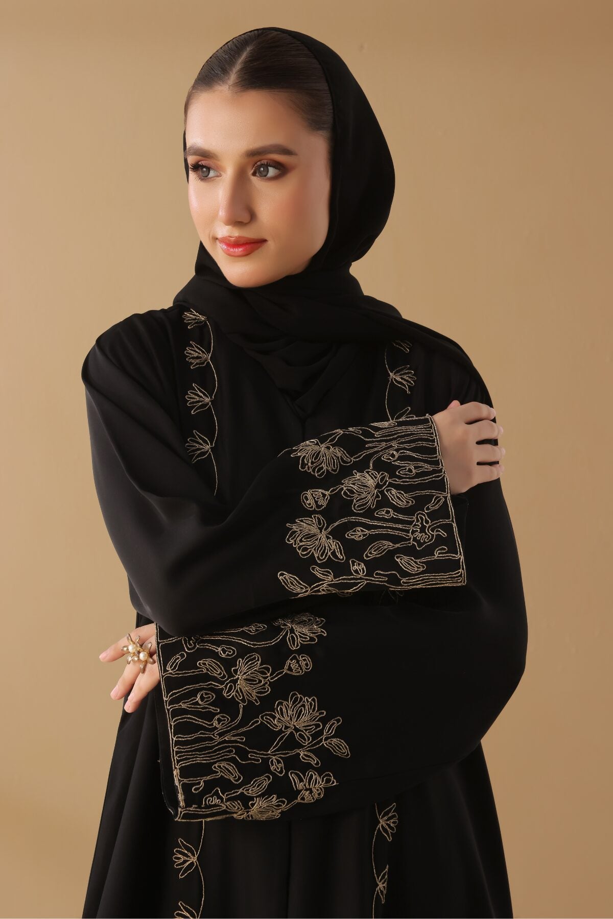 Deep Carmine Embroidered Abaya