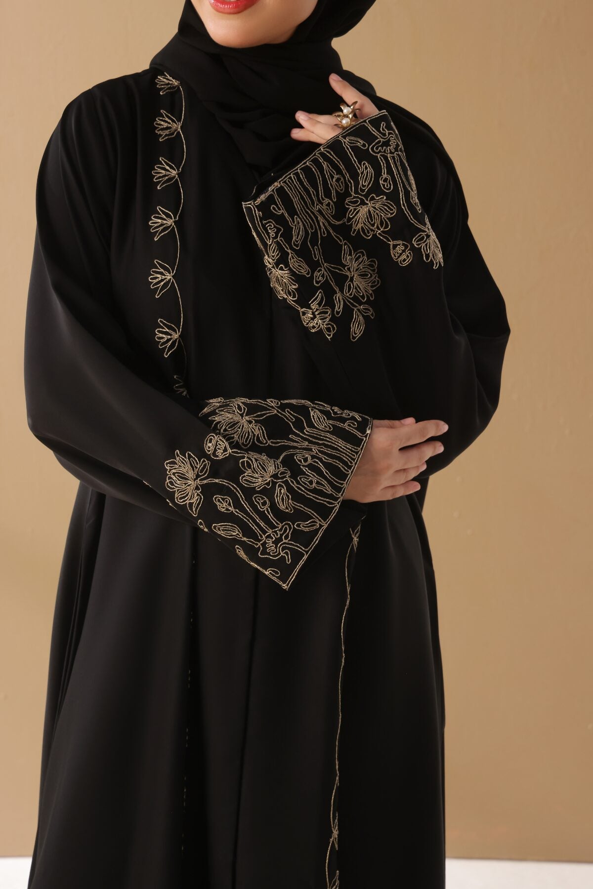 Deep Carmine Embroidered Abaya