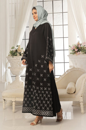 White Leaf Petal Embroidered Abaya