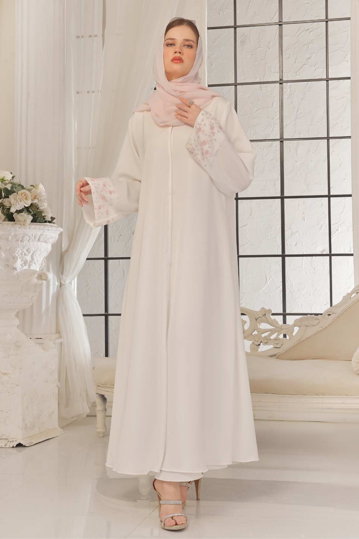Pastel Pink Beaded Abaya