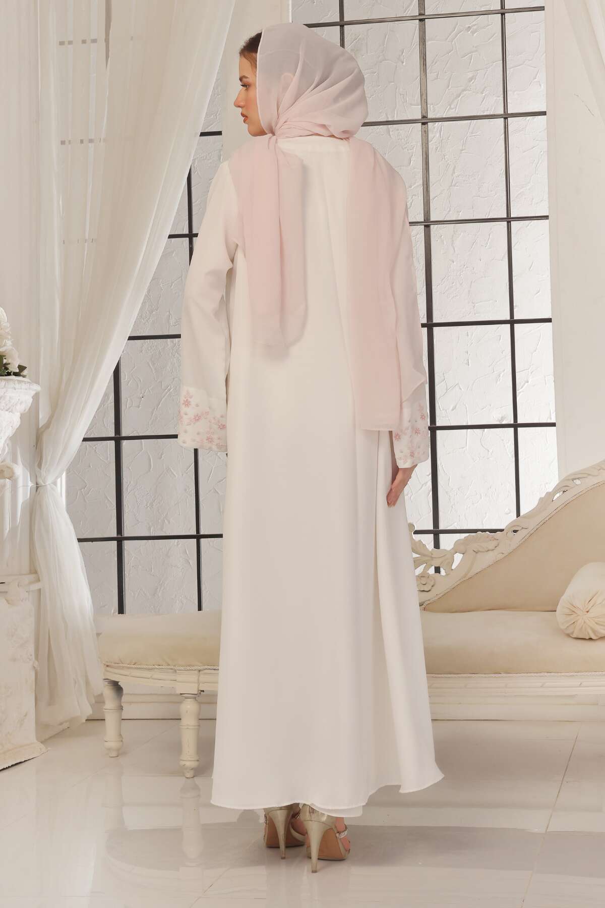 Pastel Pink Beaded Abaya
