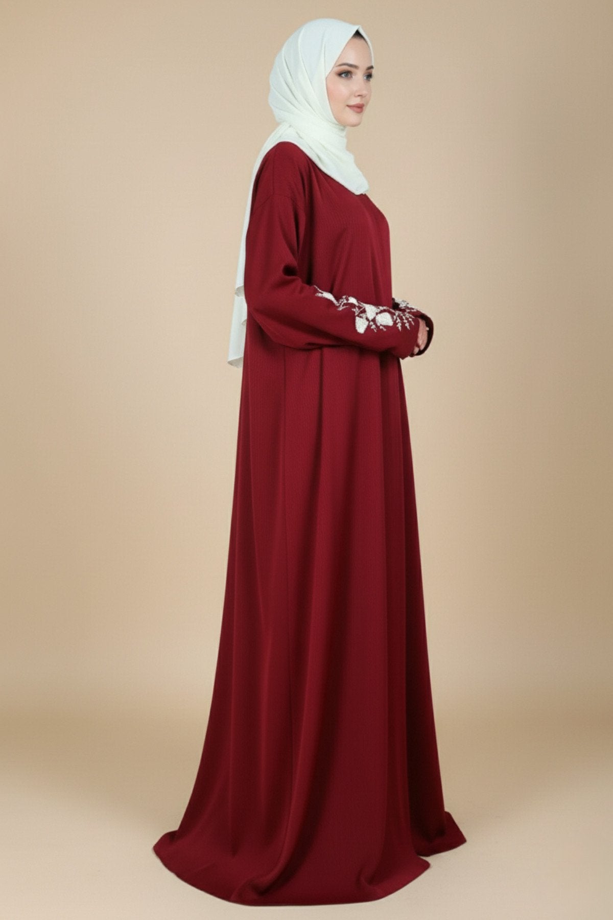 Black Beaded Fixed Baggy Abaya
