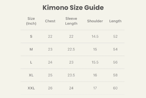 Product size chart