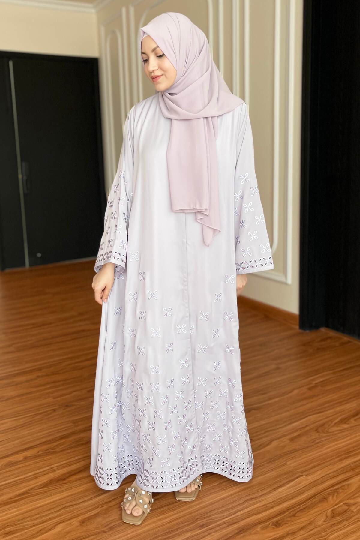 Rose Pink Embroidered Abaya