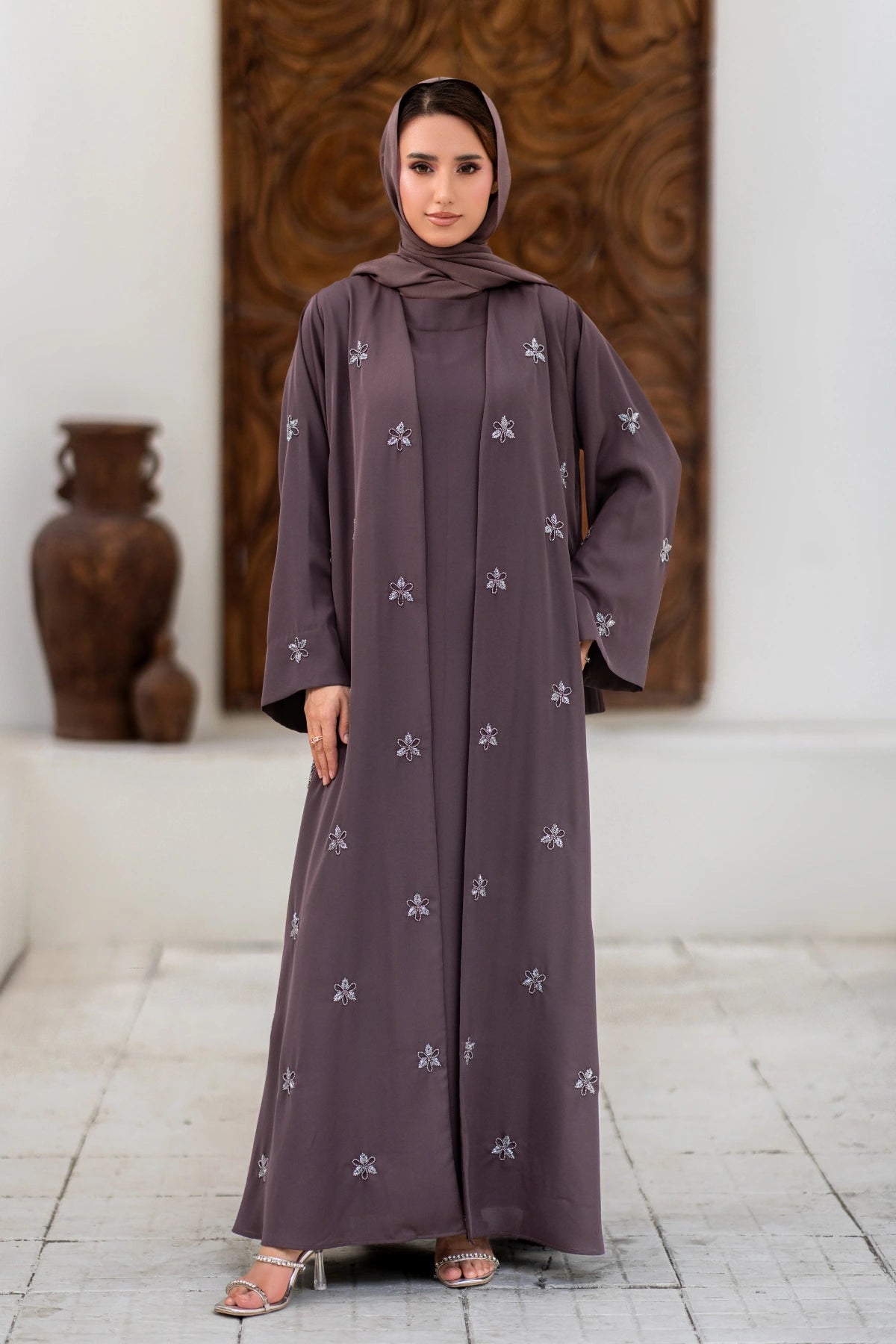 Mauve Embellished Abaya