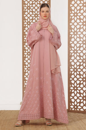 White Leaf Petal Embroidered Abaya