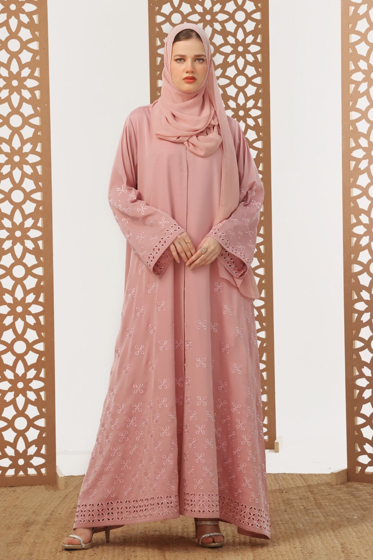 Lilac Leaf Petal Embroidered Abaya