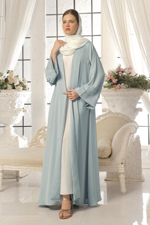 Seashell Embroidered White Abaya
