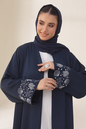 Seashell Embroidered White Abaya