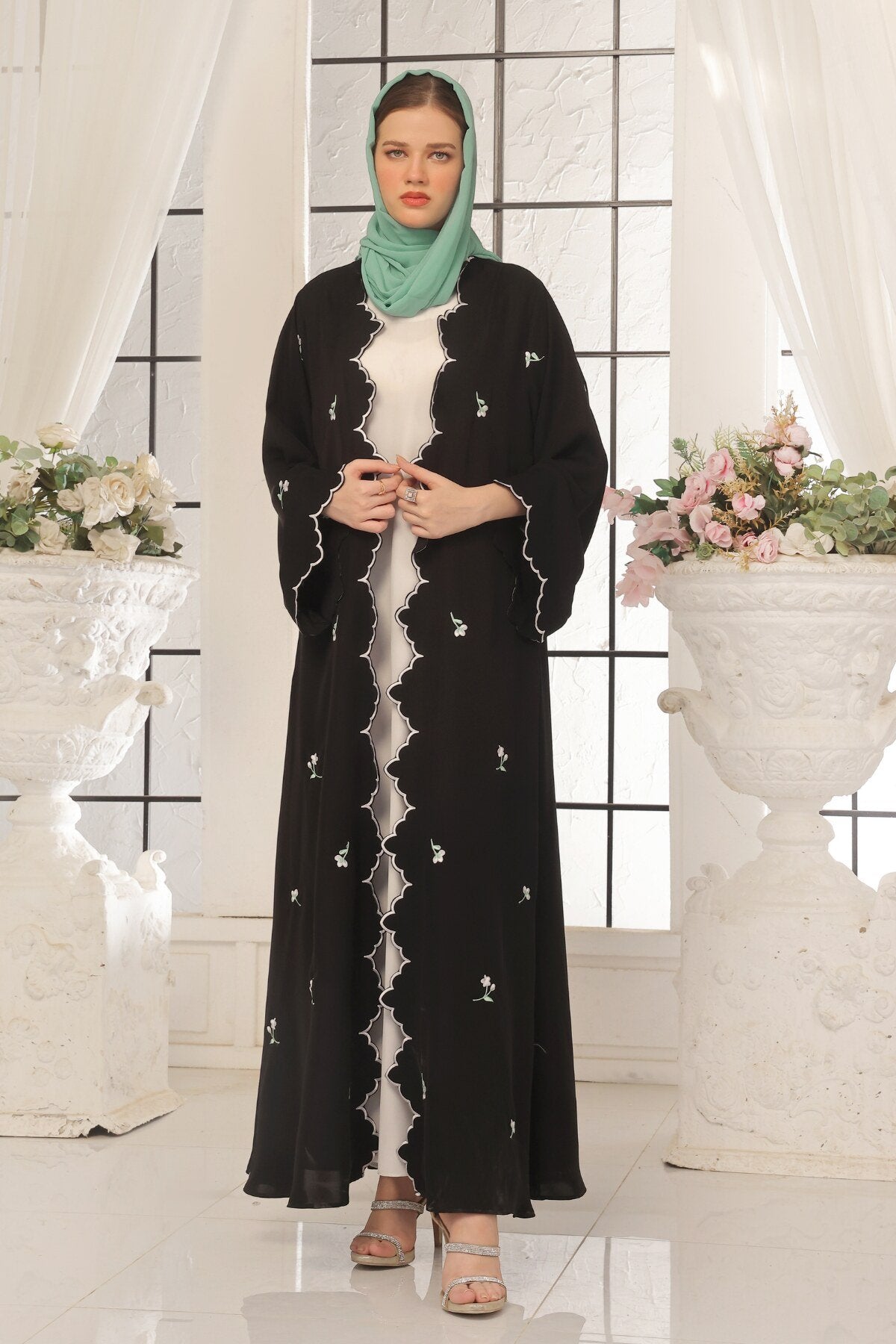 Wave Blue Embroidered Abaya