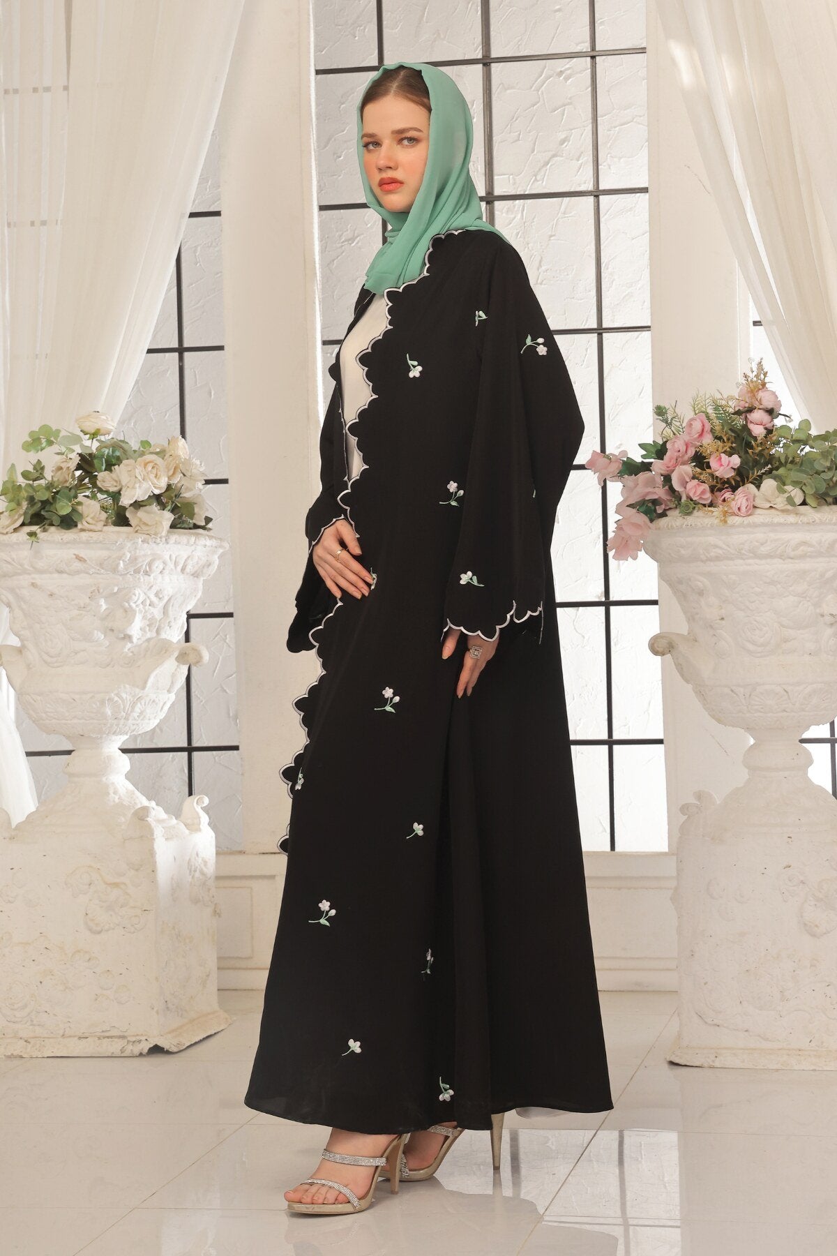 Wave Blue Embroidered Abaya