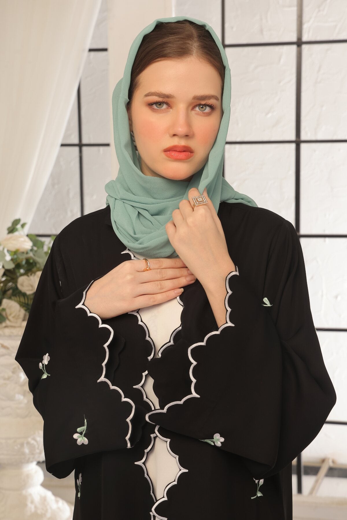 Wave Blue Embroidered Abaya