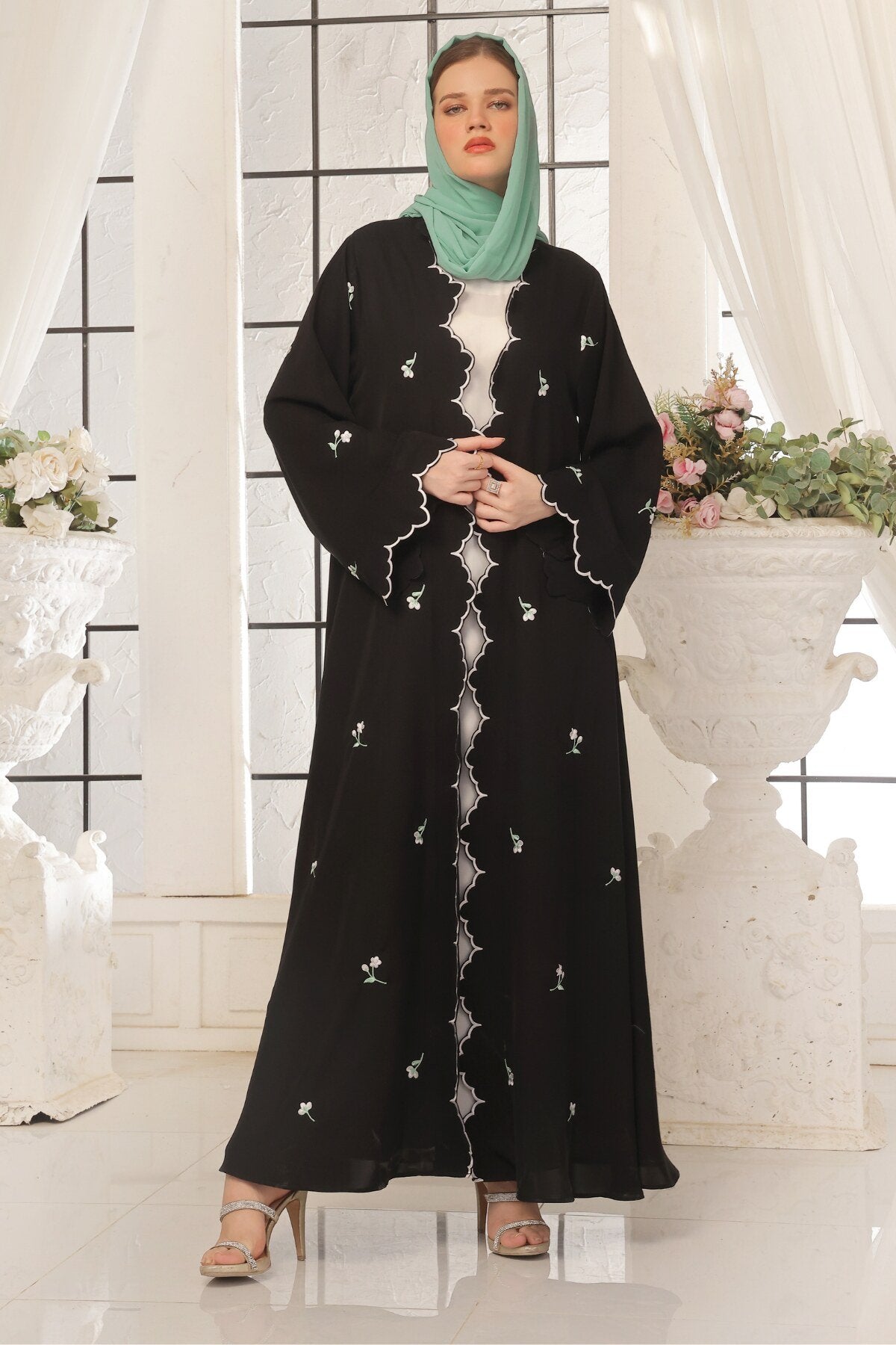 Wave Blue Embroidered Abaya