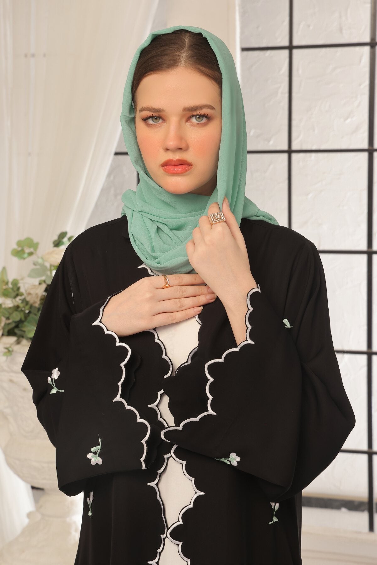 Wave Blue Embroidered Abaya