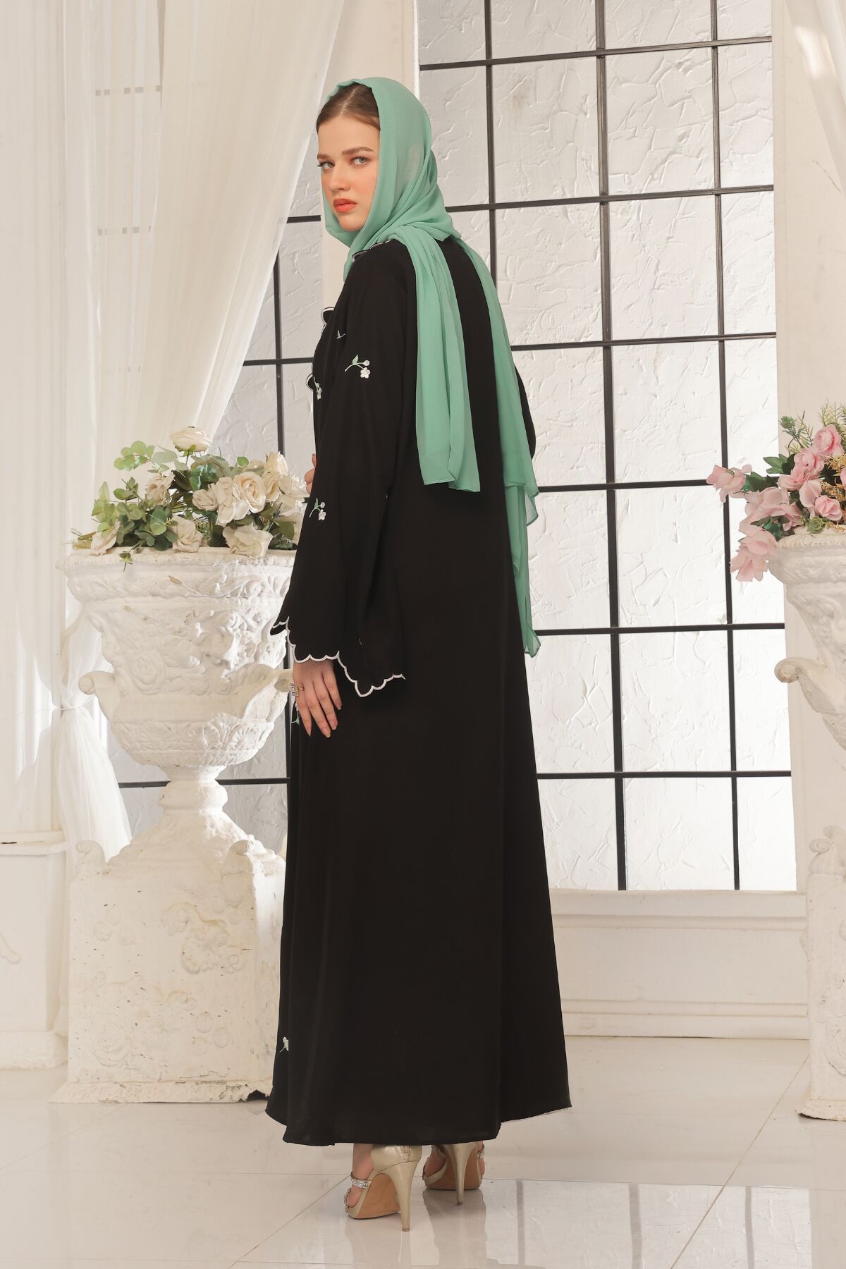 Wave Blue Embroidered Abaya